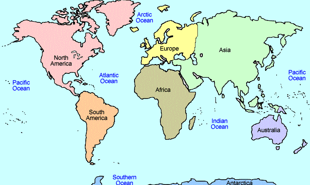 The five major oceans